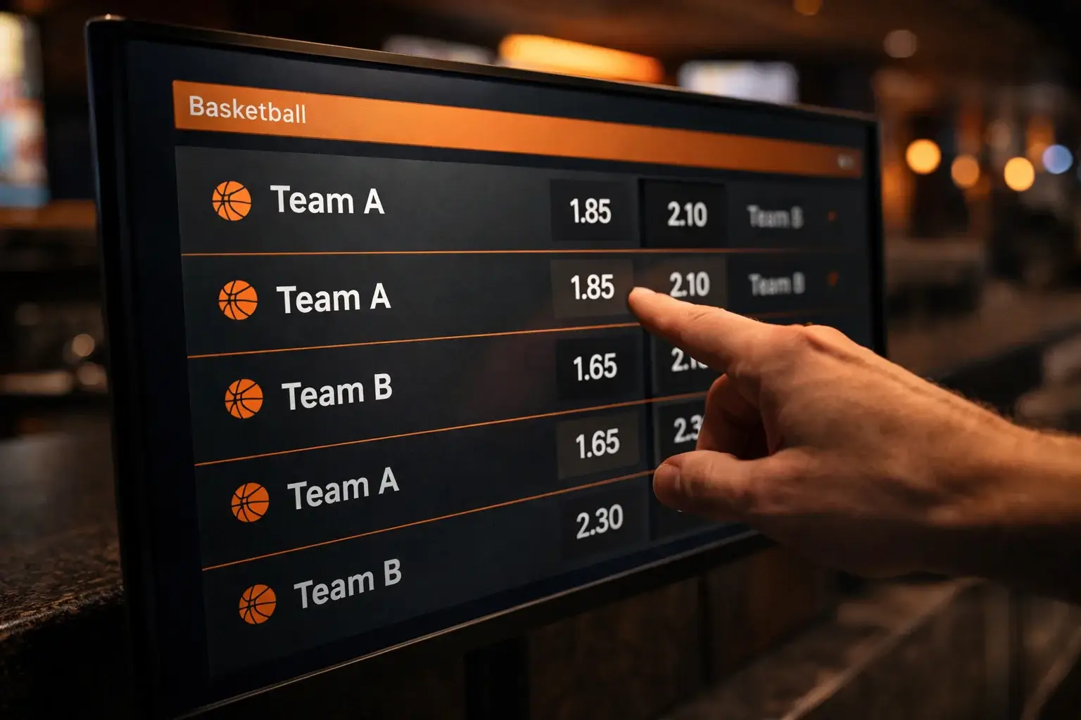Pantalla mostrando líneas de apuestas de hándicap y totales para baloncesto europeo